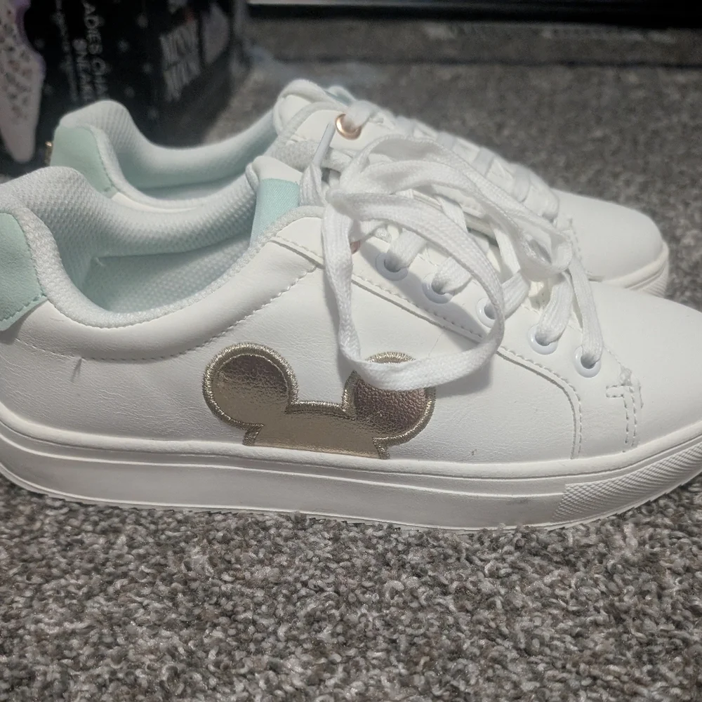 Disney Mickey Mouse White and Gold Women's Sneakers - Picture 2 of 6